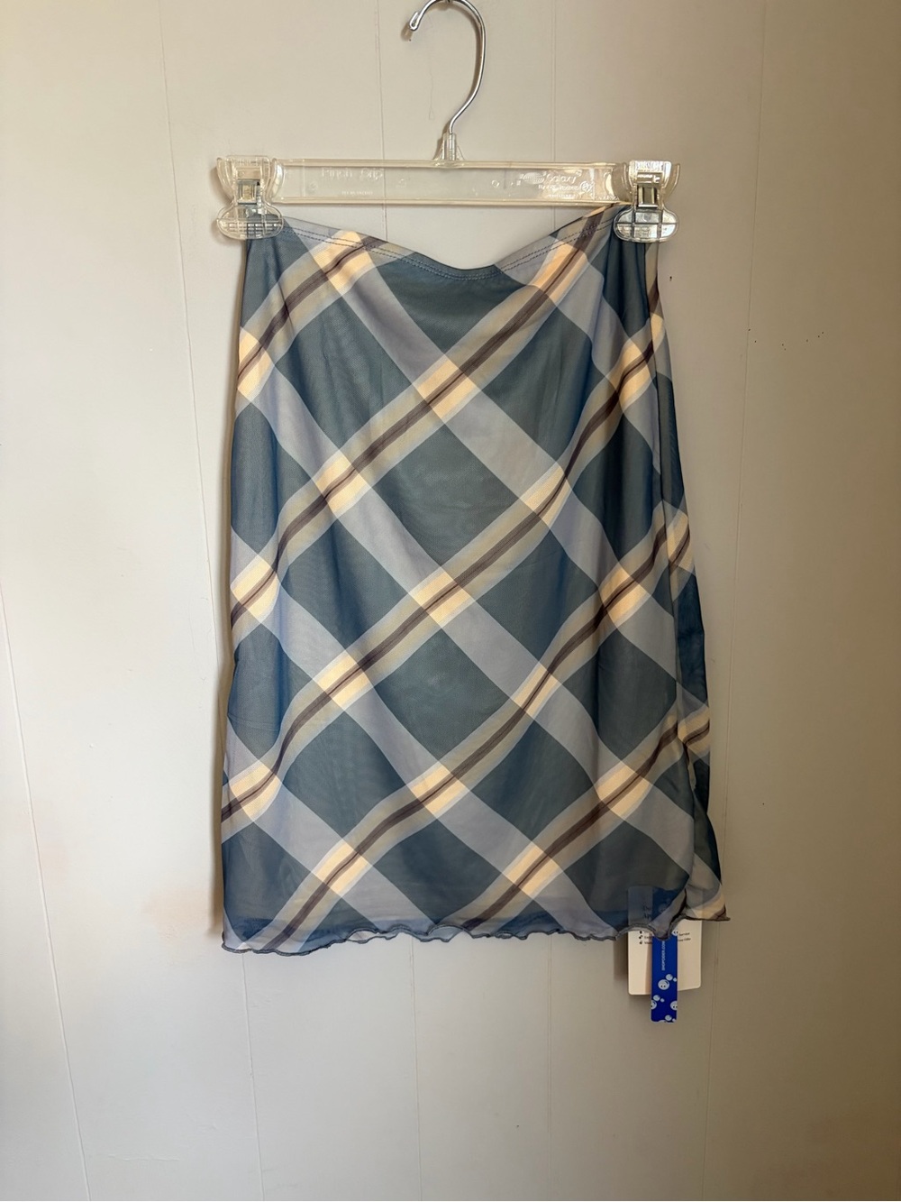 Cider Blue & Cream Plaid A-Line Midi Skirt